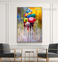 Human Umbrellas Colourful Handmade Knife Canvas Abstract Contemporary Art Done By Artist for Room Wall Getup