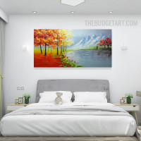Lake Trees Hills Colourful Abstract Naturescape Handmade Knife Wall Art Canvas Done By Artist for Room Moulding