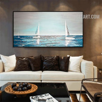 Ocean Boat Naturescape Handmade Contemporary Knife Canvas Art for Room Wall Onlay