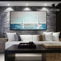 Ocean Boat Sky Handmade Naturescape Contemporary Knife Canvas Artwork for Room Wall Decoration