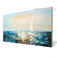 Sailing Boats Abstract Naturescape Art Handmade Knife Canvas Painting for Room Wall Outfit