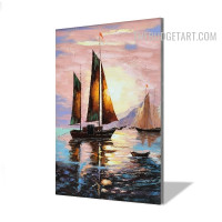 Sea Ships Sun Abstract Naturescape Art Handmade Knife Canvas Done By Artist for Wall Trimming