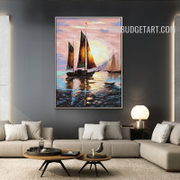 Sea Ships Water 100% Artist Handmade Abstract Naturescape Palette Canvas Painting for Room Wall Tracery