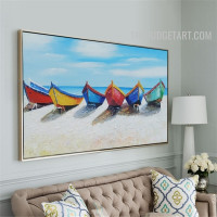 Seaside Boats Sand Handmade Contemporary Naturescape Knife Canvas Painting Wall Hanging Assortment