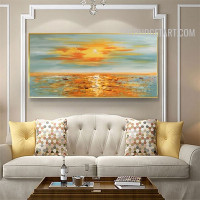 Sunrise Heaven Water Handmade Palette Canvas Abstract Naturescape Wall Art for Room Decoration
