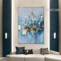 Piles Blob Reflection 100% Artist Handmade Modern Landscape Abstract Texture Canvas Painting for Room Wall Drape