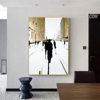 Human Buildings Sky Contemporary Abstract Handmade Acrylic Landscape Canvas Painting Done By Artist for Room Wall Onlay