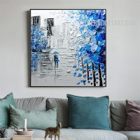 Couple Walk Spots Handmade Knife Abstract Landscape Canvas Artwork Wall Accent Adornment
