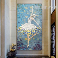 Ballet Dancer Woman Abstract Contemporary 100% Artist Handmade Heavy Knife Canvas Artwork for Room Wall Moulding