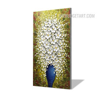 Blossoms Vase Spots Handmade Knife Abstract Floral Artwork on Canvas Wall Accent Tracery