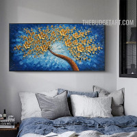 Golden Blossom Sapling Handmade Abstract Botanical Palette Canvas Painting by Experience Artist for Room Wall Assortment