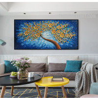 Golden Blossom Sapling Tree Handmade Heavy Palette Canvas Abstract Botanical Wall Hanging Art for Room Getup