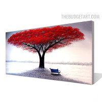 Tree Shadow Bench Handmade Abstract Botanical Acrylic Canvas Artwork for Room Wall Drape