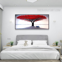 Tree Shadow Land Handmade Heavy Texture Canvas Abstract Botanical Wall Art Done by Artist for Room Disposition