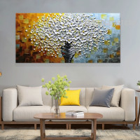 Daffodil Pot Handmade Floral Canvas Palette Abstract Artwork for Room Wall Hanging Garnish