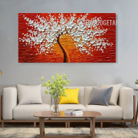 Daffodils Arbor Leaves Handmade Palette Canvas Abstract Botanical Wall Art Done By Artist for Room Flourish