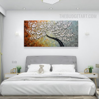 White Flowers Tree Handmade Palette Abstract Botanical Art on Canvas by Experienced Artist for Room Wall Flourish