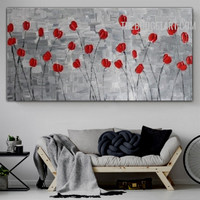 Bloom Bud Flowers Handmade Palette Canvas Abstract Floral Modern Painting for Room Wall Finery