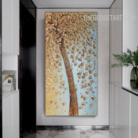 Blooms Sapling Tree 100% Artist Handmade Abstract Floral Palette Canvas Painting for Room Wall Finery