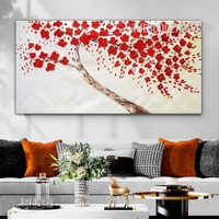 Red Blossoms Flowers Handmade Abstract Knife Canvas Botanical Wall Ornament Art
