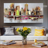 Buildings Spot Colourful Handmade Figure Abstract Landscape Texture Canvas Artwork by Experience Artist for Room Wall Drape
