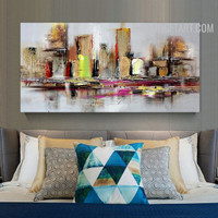 Buildings Spot Water Abstract Handmade Acrylic Landscape Art on Canvas for Wall Hanging Tracery