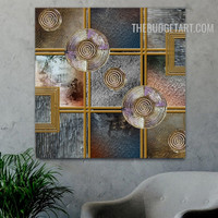 Circular Lines Rectangles Handmade Famous Contemporary Abstract Acrylic Canvas Wall Art for Room Moulding