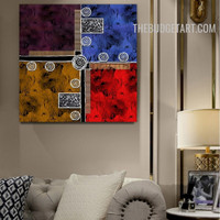 Rectangular Lines Spots Handmade Abstract Geometrical Palette Canvas Artwork for Room Wall Trimming