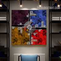 Square Circles Rectangles Handmade Heavy Knife Canvas Abstract Contemporary Art for Wall Flourish