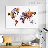 World Map Abstract Contemporary Modern Painting Picture Canvas Print for Room Wall Garnish