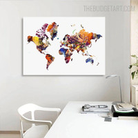 World Map Abstract Contemporary Modern Painting Picture Canvas Print for Room Wall Illumination