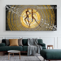 Orbs Lines Humans Handmade Abstract Contemporary Acrylic Artwork on Canvas for Wall Hanging Onlay