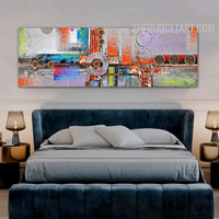 Rectangles Ring Spots Abstract Geometrical 100% Handmade Heavy Texture Canvas Painting Wall Ornamentation