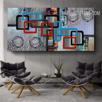 Bold Squares Circles Abstract Modern Handmade Texture Canvas Artwork by Experienced Artist for Room Wall Getup