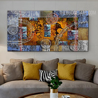 Circular Flecks Lines Abstract Contemporary Handmade Heavy Texture on Canvas Painting for Room Illumination