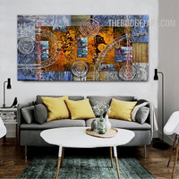 Circular Flecks Rectangle 100% Artist Handmade Texture Abstract Contemporary Canvas Artwork for Room Garniture