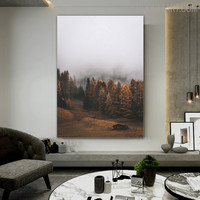 Forest Fog Abstract Naturescape Modern Painting Picture Canvas Print for Room Wall Trimming