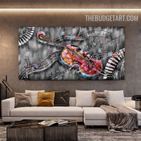 Guitar Musical Symbols Artist Handmade Texture Canvas Contemporary Abstract Wall Art Done By Artist for Room Molding