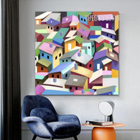 Motley Houses Abstract Contemporary Handmade Canvas Painting for Room Wall Finery