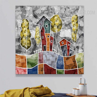 House Tree Spots Abstract Contemporary Handmade Heavy Palette Canvas Artwork for Room Wall Disposition