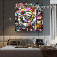 Rectangular Splash Circles Abstract Modern Handmade Palette Canvas Painting for Room Wall Onlay