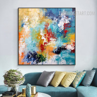 Colorific Smudge Modern Abstract Handmade Acrylic Texture Canvas Artwork by Experienced Artist for Room Wall Drape