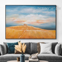 Desert Huts Clouds Handmade Heavy Texture Canvas Naturescape Abstract Wall Art for Room Garniture