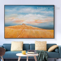 Desert Huts Sand Handmade Acrylic Naturescape Abstract Canvas Painting Done By Artist for Room Wall Embellishment