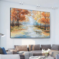 Forest Way Road Handmade Texture Canvas Painting Abstract Landscape Wall Adornment