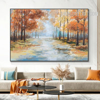 Forest Way Trees Abstract Landscape 100% Artist Handmade Acrylic Canvas Painting for Wall Accent Decor