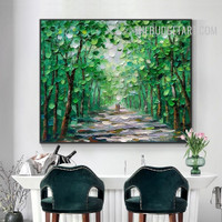 Green Tree Way Humans Handmade Palette Canvas Abstract Naturescape Wall Art for Room Finery