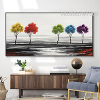 Hued Tree Land Dots 100%Handmade Abstract Landscape Painting on Canvas for Room Wall Getup