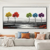 Hued Tree Land Abstract Landscape Art Handmade Texture Canvas Done By Artist for Room Wall Flourish