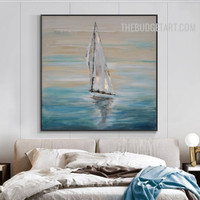 Ocean Ship Clouds Colourful Handmade Texture Canvas Abstract Naturescape Artwork for Room Wall Ornament